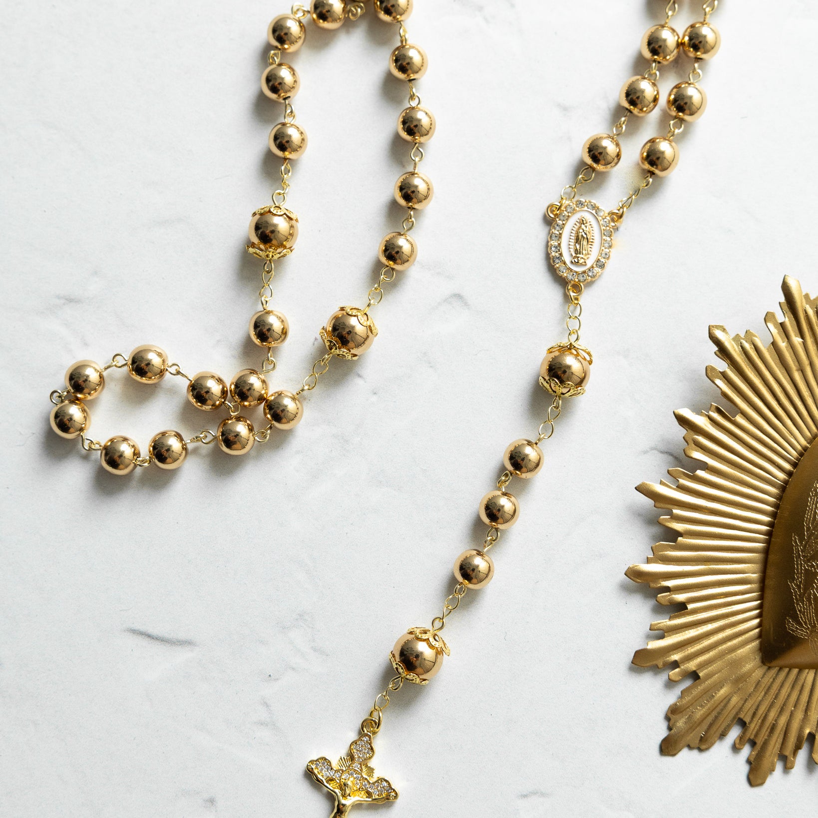 14K Gold Hematite Catholic Rosary