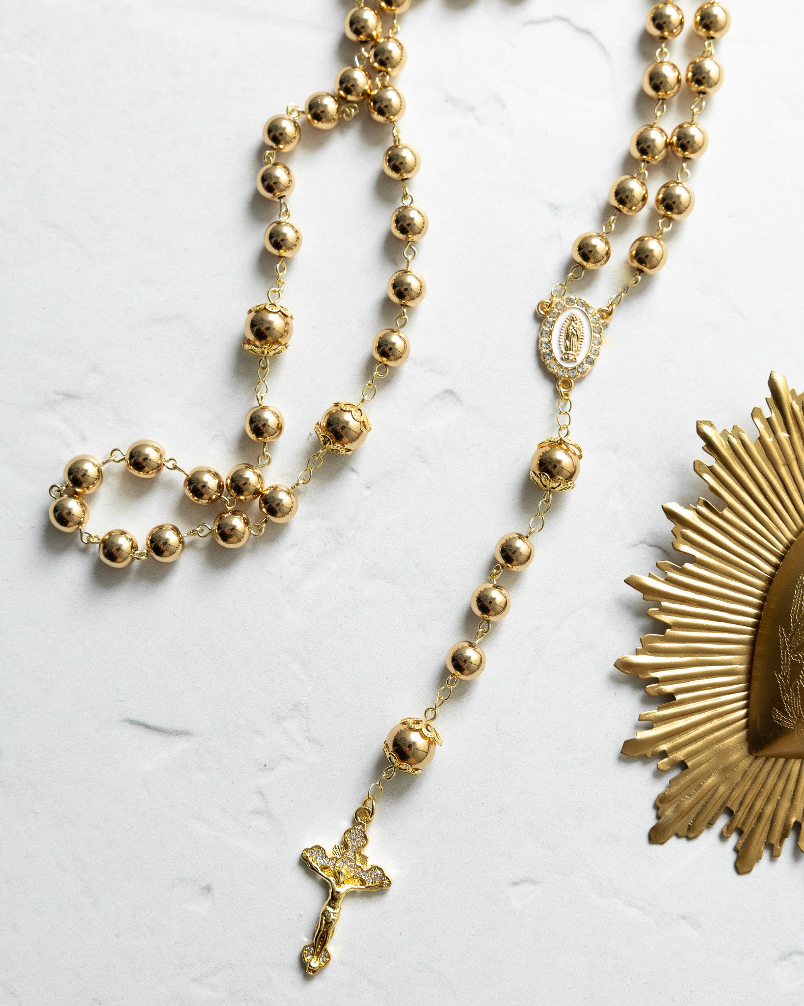 14K Gold Hematite Catholic Rosary