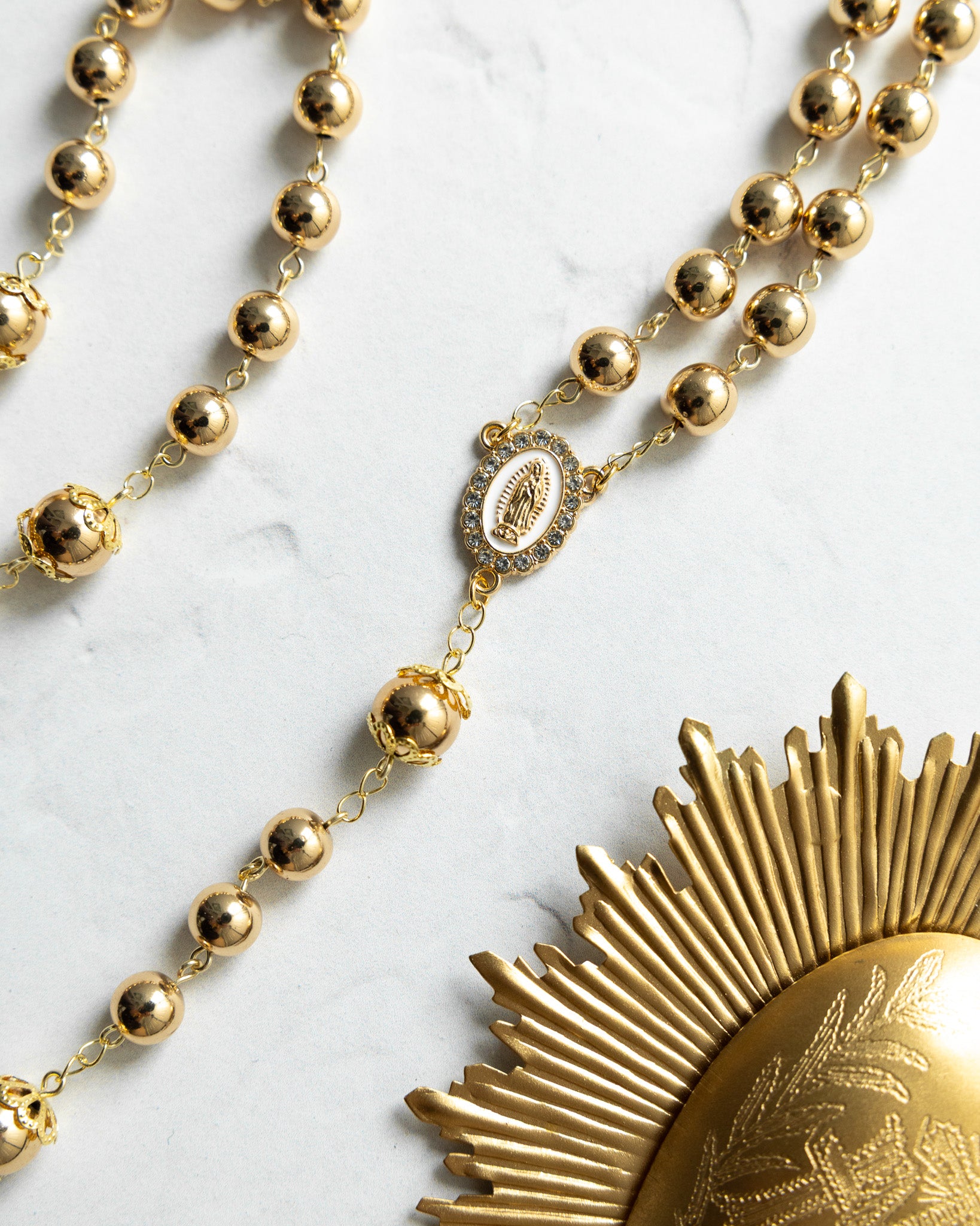 14K Gold Hematite Catholic Rosary