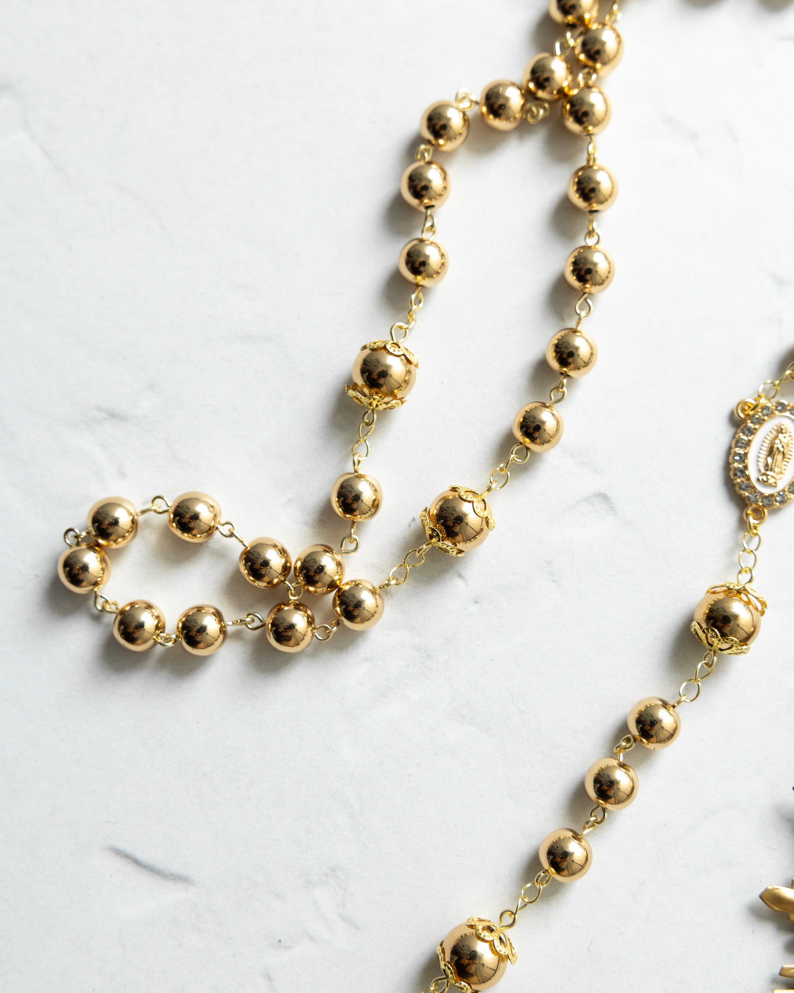 14K Gold Hematite Catholic Rosary