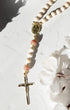 Soft Glory Rosary: delicate white beaded with gold accents, pink gem, ornate crucifix