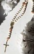 Soft Glory Rosary: white beaded with gold accents, red bead, ornate medallion, cross