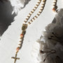 Soft Glory Rosary: white beaded with gold accents, red bead, ornate medallion, cross