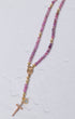 Delicate pink tourmaline Rosa Mystica magnetic rosary necklace with gold beads and cross
