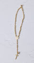 14K gold magnetic rosary bracelet with beaded chain, medallion, and crucifix