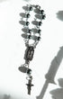 Silver-toned Armor of God car rosary with spherical beads and crucifix