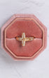 Delicate rose gold Crucifix Ring with diamonds in pink velvet box