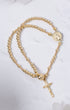 14K gold magnetic rosary bracelet with beaded design, medallion, and cross pendant