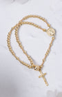 14K gold magnetic rosary bracelet with beaded design, medallion, and cross pendant
