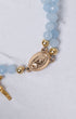 Delicate light blue faceted bead Stella Maris rosary bracelet with Virgin of Guadalupe medallion