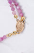 Delicate pink faceted bead Rosa Mystica magnetic rosary bracelet with gold oval religious charm