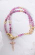 Delicate pink and gold Rosa Mystica magnetic rosary bracelet with rose-gold crucifix