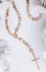 Desert Rose Guadalupe rosary with peach cream gemstone beads and gold cross