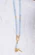 Stella Maris light blue beaded magnetic rosary bracelet with gold cross
