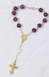 Delicate gold Advent Purple Car Decade rosary bracelet with purple beads and cross charms