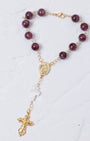 Delicate gold Advent Purple Car Decade rosary bracelet with purple beads and cross charms