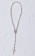 Mini white gold rosary with silver beads, saint benedict medal, ornate cross