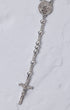 Mini white gold rosary with silver Saint Benedict medal, beaded chain, cross pendant