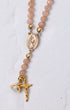 Peach sunstone faceted bead rosary necklace with gold medallion and crucifix