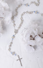 Something Blue White Gold Rosary with silver beads, blue accents, medallion, cross