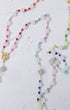 God’s Rainbow Covenant Rosary with white beads and colorful crystals