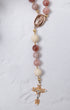 Rosa Mystica Rosary with pink cream beads, rose gold medallion, crystal cross