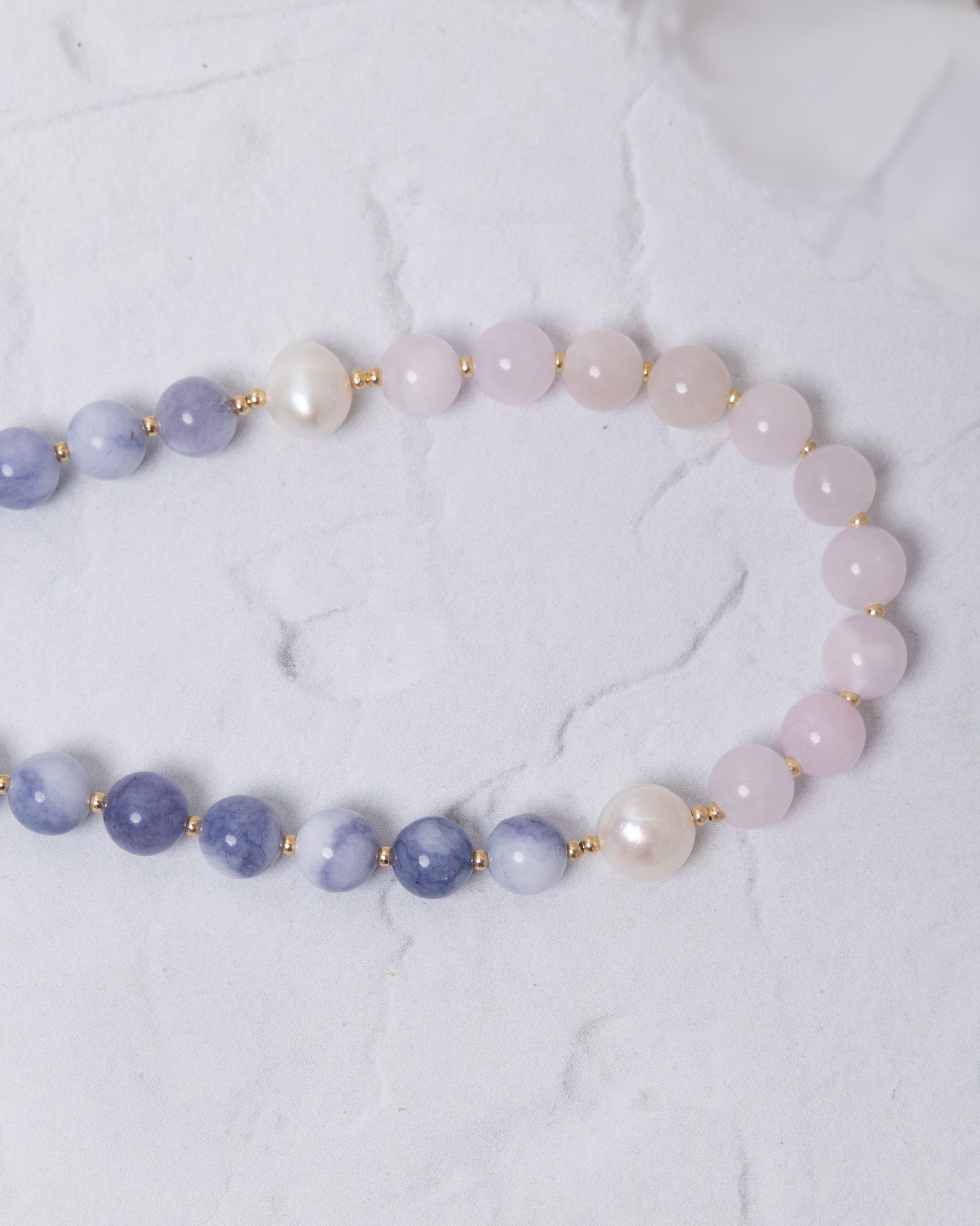 Advent Candle Rosary: delicate lavender pink beaded bracelet with gold spacers