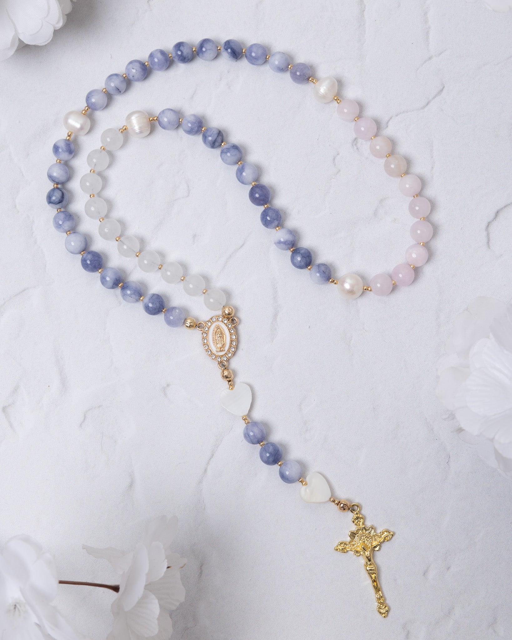 Advent Candle Rosary with lavender pink beads, gold crucifix, ornate medallion