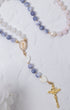 Advent Candle Rosary with lavender pink jade beads, gold Our Lady medallion, ornate crucifix