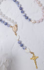 Advent Candle Rosary with lavender pink jade beads, gold Our Lady medallion, ornate crucifix