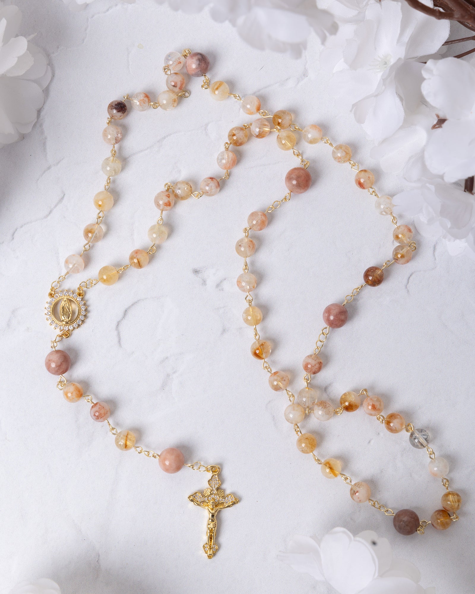 Citrine + Strawberry Agate Rosary