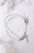 Delicate Opal Rosary Bracelet with blue crystal beads and silver charms