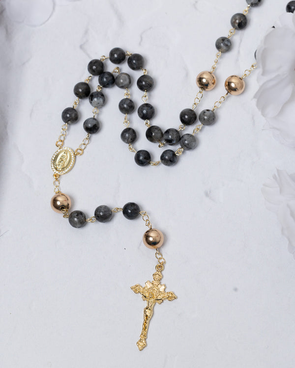 Dark Grey Rosary with 14K Gold Decades
