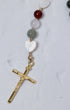 Lady of Guadalupe rosary with gold crucifix and multicolored beads