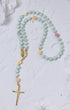 St. Thereses Rose Garden Rosary: light blue jade with gold accents, rose beads, crucifix