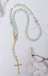St. Thereses Rose Garden Rosary: light green jade with gold accents, rose beads, crucifix