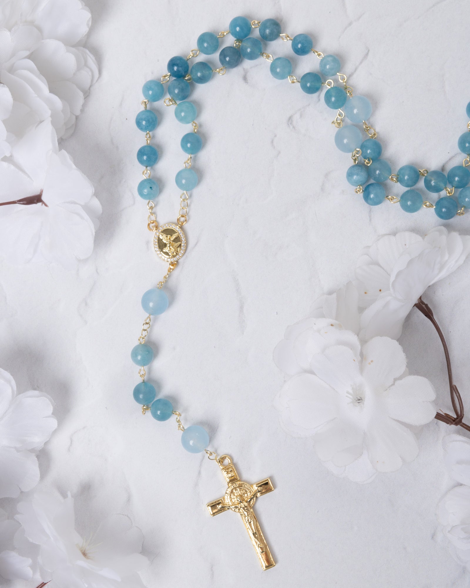 Sea Blue Rosary with Saint Michael