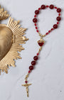 Red beaded Seven Sorrows Chaplet with gold accents and heart centerpiece