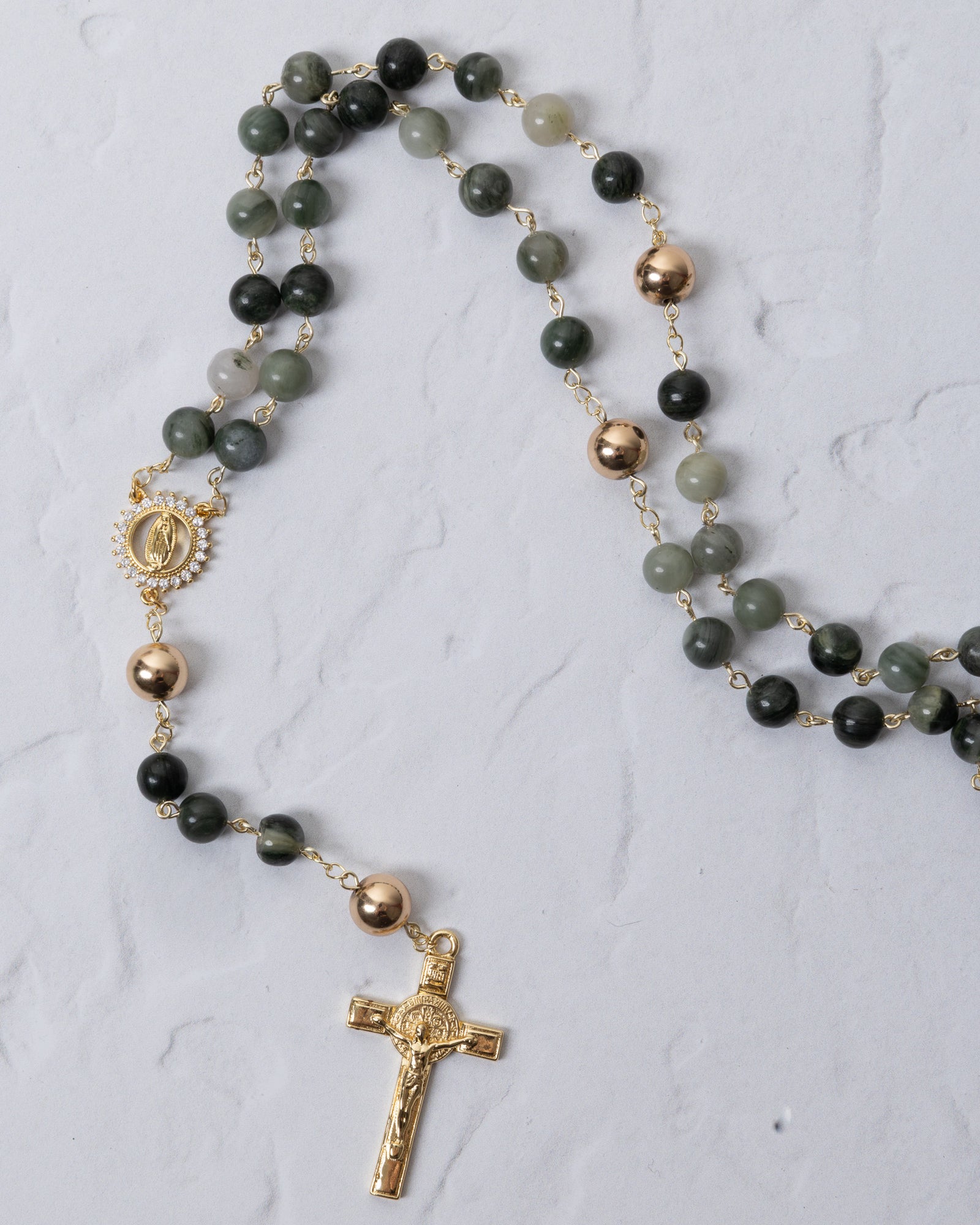 Dark Green + 14K Gold Rosary