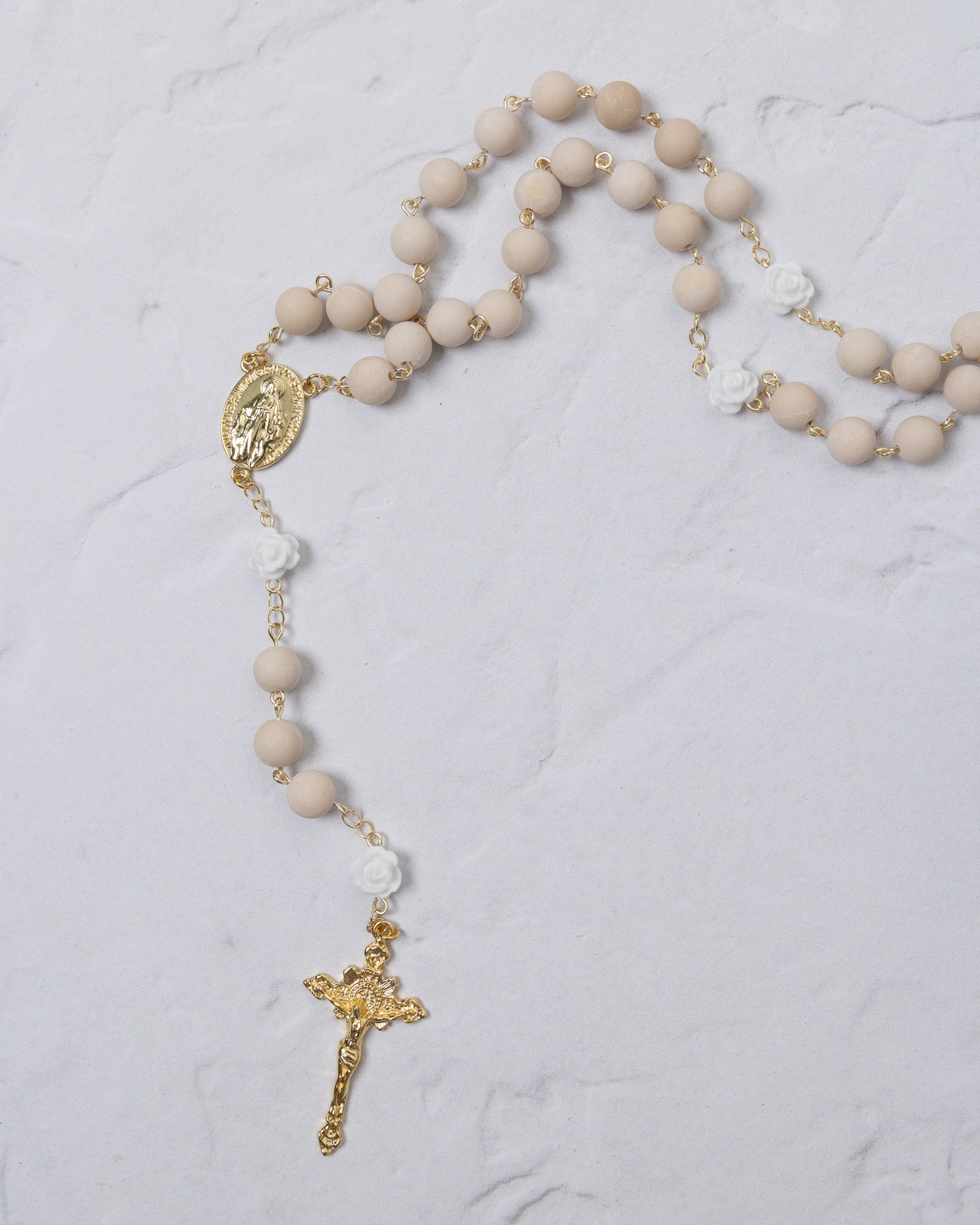 Fossil + White Rose Rosary