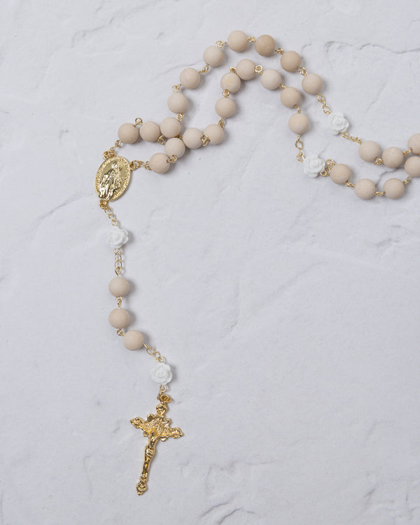 Fossil + White Rose Rosary