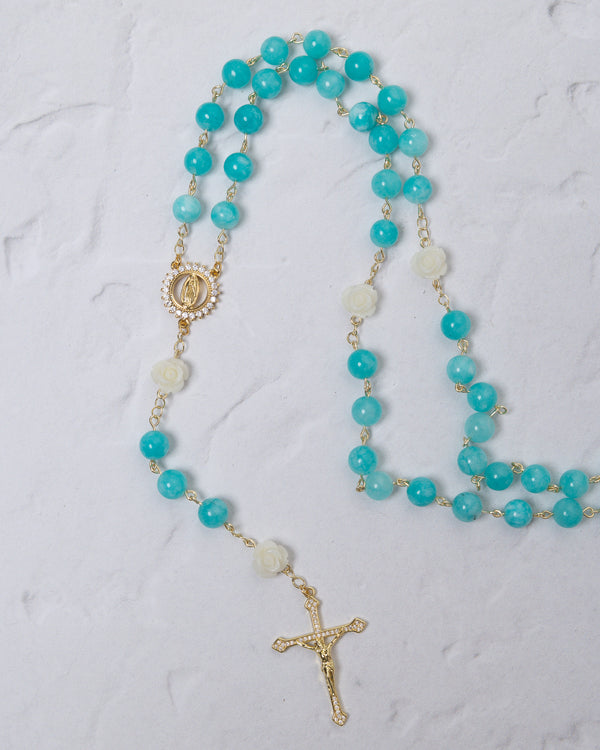 Turquoise + White Rose Rosary