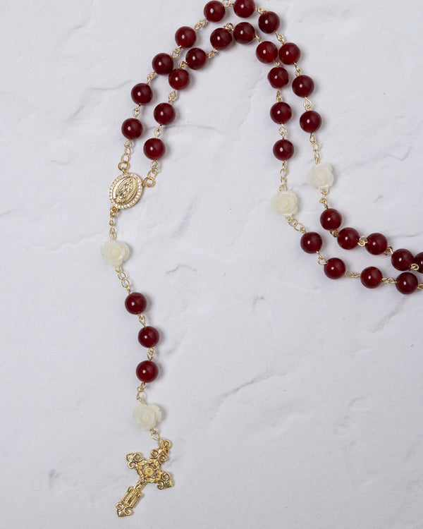 Red agate + rose rosary