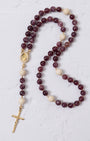 Lent Forty Days rosary with maroon cream beads gold crucifix medallion
