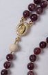 Lent Forty Days rosary with maroon gemstones, gold Our Lady of Guadalupe medallion