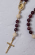 Lent Forty Days rosary with maroon cream beads gold crucifix diamond medallion