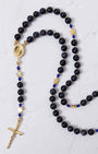 Our Lady of Aparecida elegant black gold rosary with blue beads crucifix