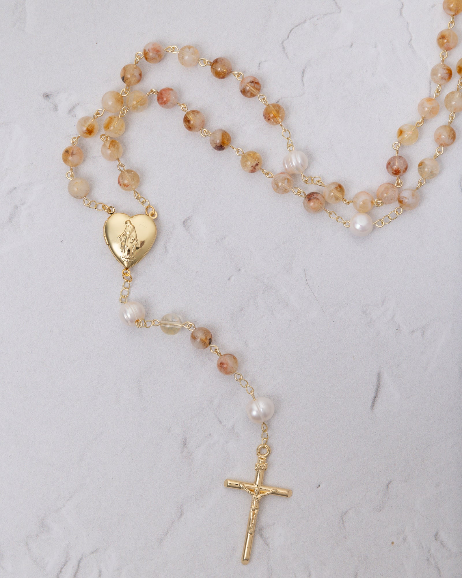 Citrine Rosary with Heart Locket