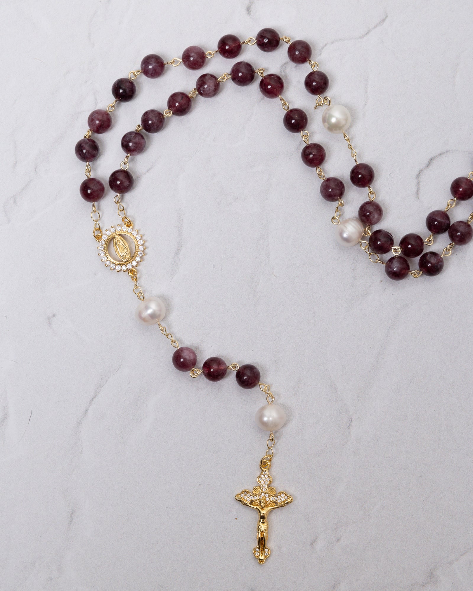 Plum Rosary and Pearls