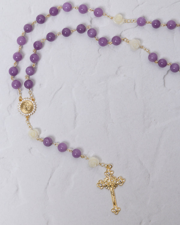 Violet Rosary with White Roses